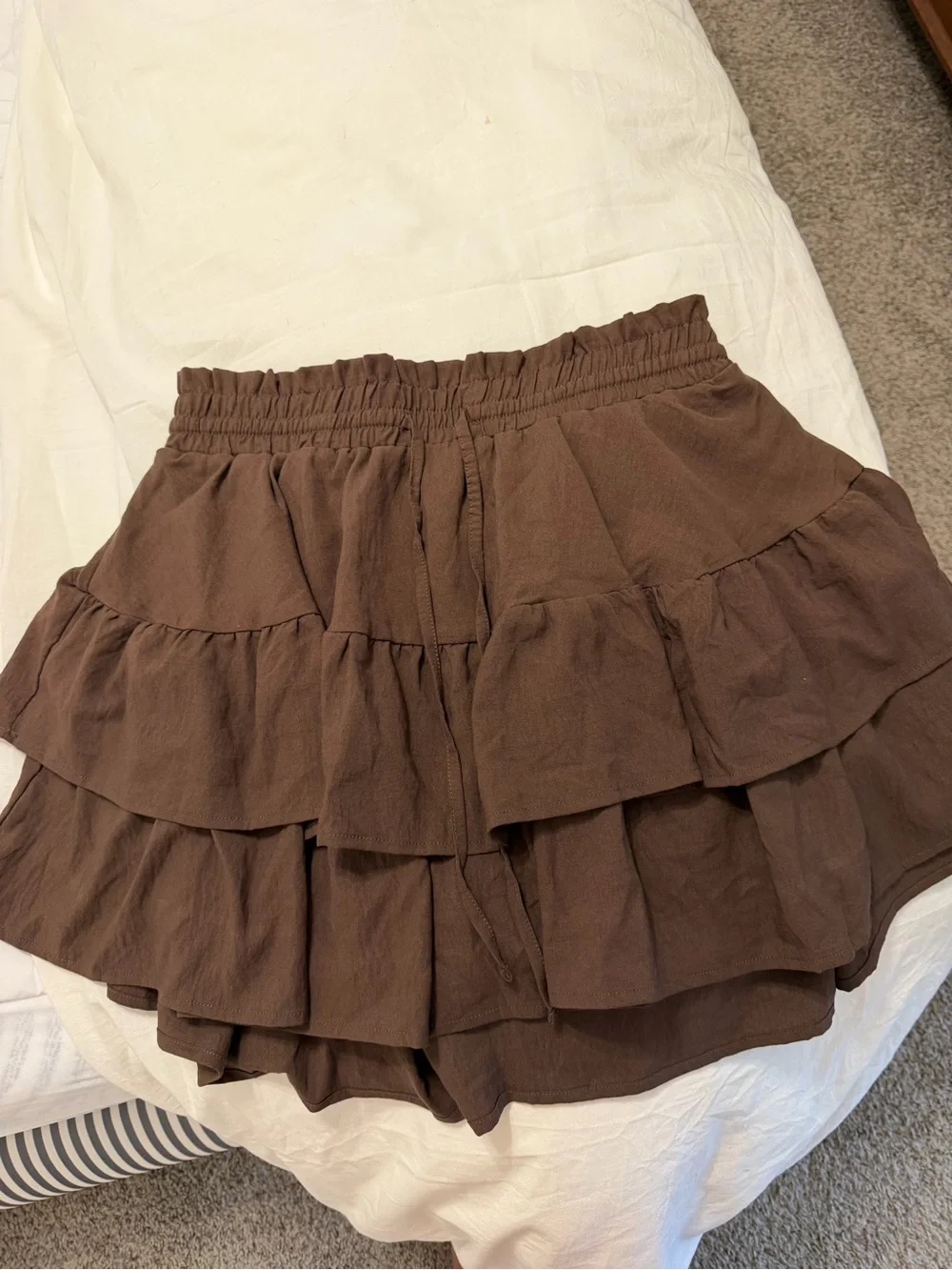 Amazon Brown Ruffle Mini Skort - Picture 1 of 4